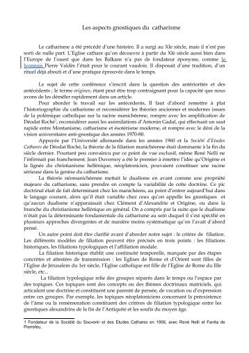 Les aspects gnostiques du catharisme - Occitanie Cathare