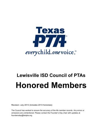 LISD Honorees - Lewisville ISD Council of PTAs