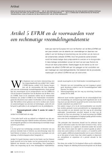 Artikel 5 EVRM en de voorwaarden voor een rechtmatige ...