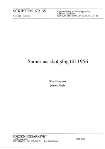 Samernas skolgång till 1956 - Forskningsarkivet - Umeå universitet