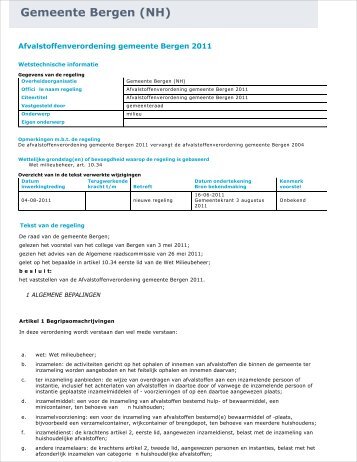 Afvalstoffenverordening 2011 - Gemeente Bergen