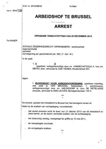 ARBEIDSHOF TE BRUSSEL ARREST