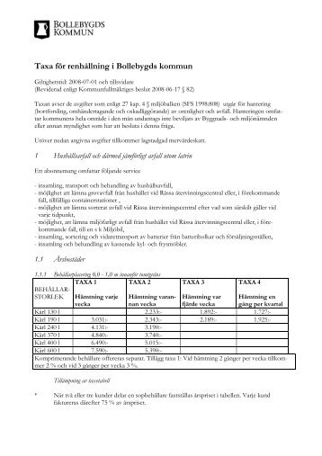 Taxa för renhållning i Bollebygds kommun - Bollebygd kommun