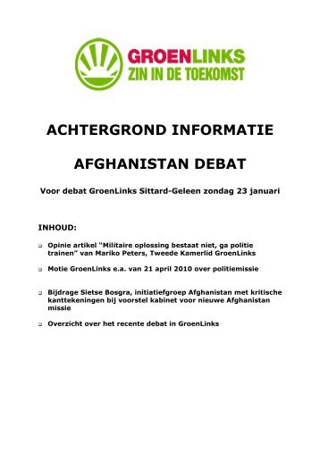 Dossier debat Afghanistan - GroenLinks Provincie Limburg