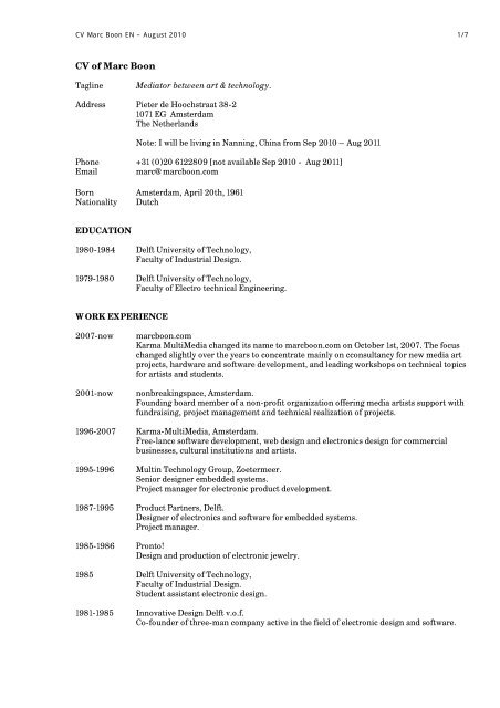 Marc Besson Cv Math CV of Marc Boon