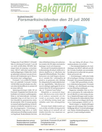 Nr 5. Forsmarksincidenten den 25 juli 2006 - Analysgruppen vid KSU