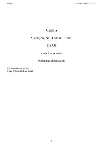 Catilina 2. versjon, NBO Ms.8° 1938:1 [1875] - Henrik Ibsens skrifter