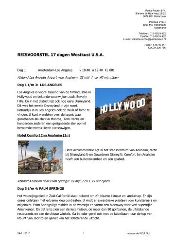 REISVOORSTEL 17 dagen Westkust U.S.A. - PantaReizen.nl