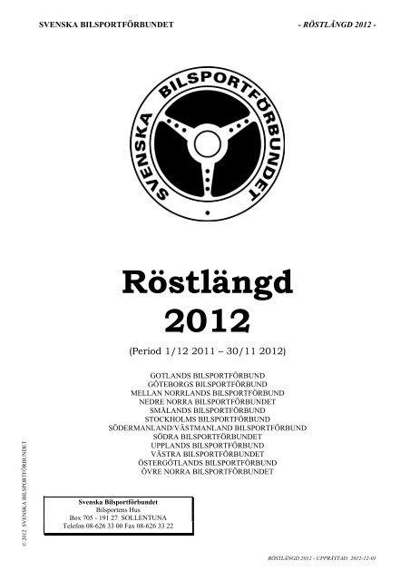 Röstlängd 2012 - Svenska Bilsportförbundet