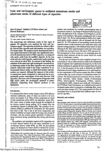 Toxic and carcinogenic agents in undiluted mainstream smoke and ...