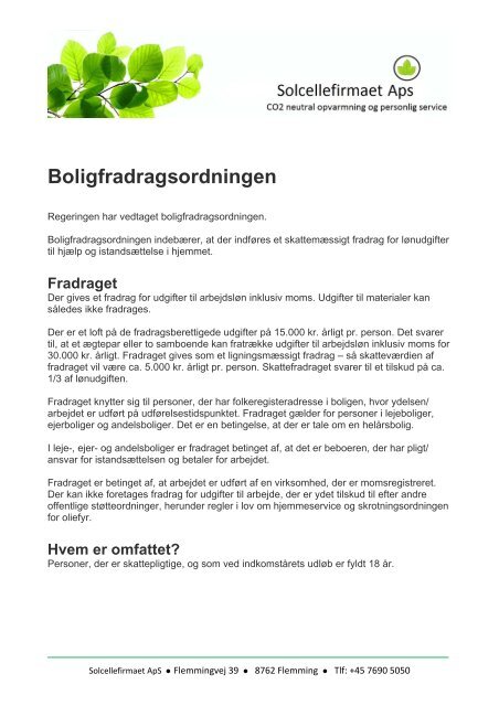Boligfradragsordningen - Andresens Bioenergi A/S