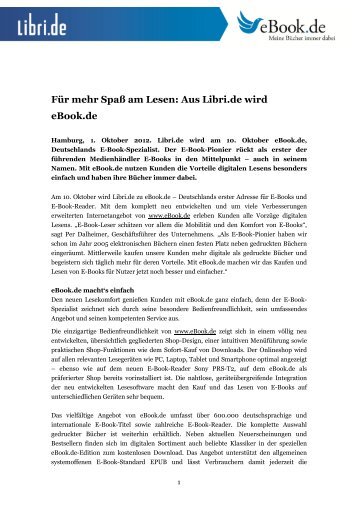 Für mehr Spaß am Lesen: Aus Libri.de wird eBook.de