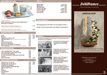 Download hier de menukaart van Délifrance Amstelveen
