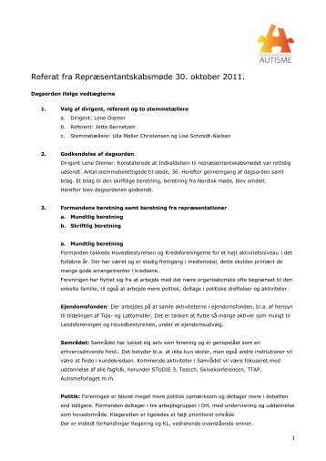 Referat fra repræsentantskabsmøde 2011 - Landsforeningen Autisme