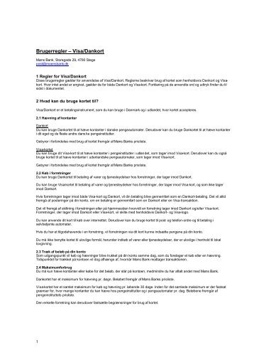 Brugerregler – Visa/Dankort - Møns Bank