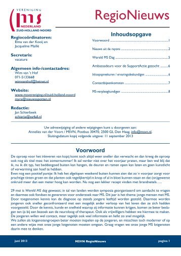 RegioNieuws juni 2013 - MS Vereniging Nederland