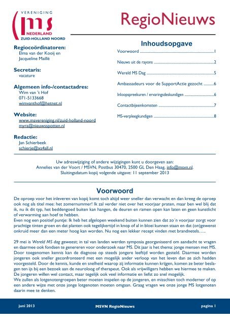 RegioNieuws juni 2013 - MS Vereniging Nederland