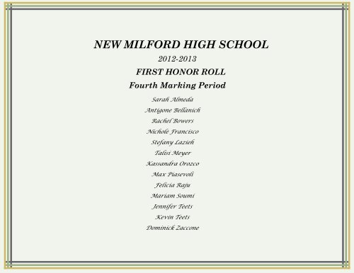 new milford high school 2012-2013 third honor roll