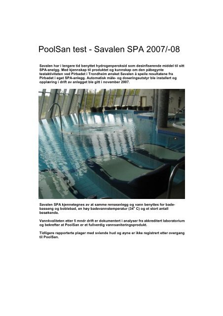 PoolSan test - Savalen SPA 2007/-08