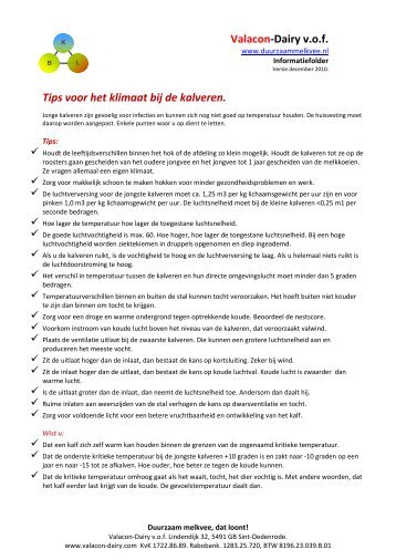 Valacon-Dairy v.o.f. Tips voor het klimaat bij de kalveren.