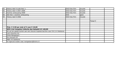 Bestellijst History (2) - RKSV Halsteren