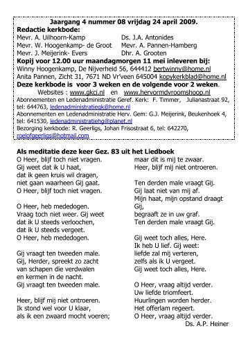 Jaargang 4 nummer 08 vrijdag 24 april 2009. Redactie kerkbode ...