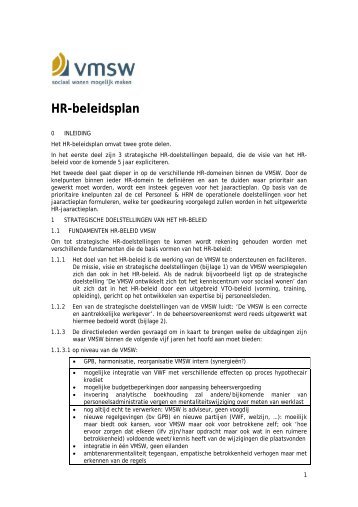 HR-beleidsplan - Vlaamse Maatschappij voor Sociaal Wonen