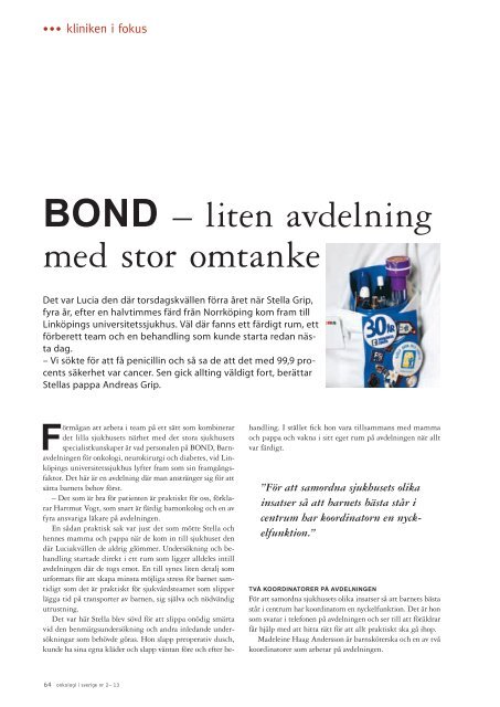 BOND – liten avdelning med stor omtanke - Onkologi i Sverige