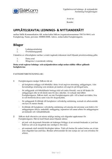 UPPLÅTELSEAVTAL LEDNINGS- & NYTTJANDERÄTT Bilagor