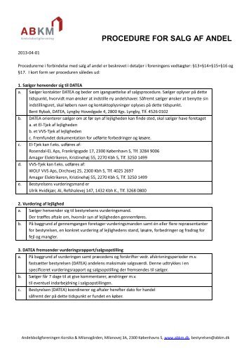 PROCEDURE FOR SALG AF ANDEL - ABKM