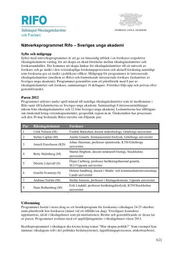 Program för nätverksträffen i riksdagen den 24-25 - Sveriges unga ...