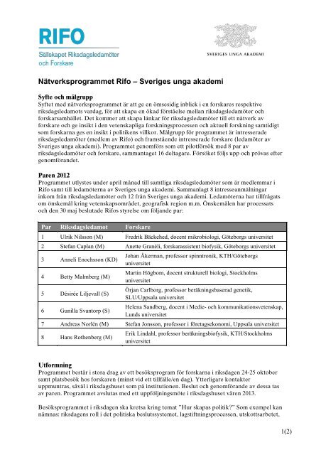 Program för nätverksträffen i riksdagen den 24-25 - Sveriges unga ...