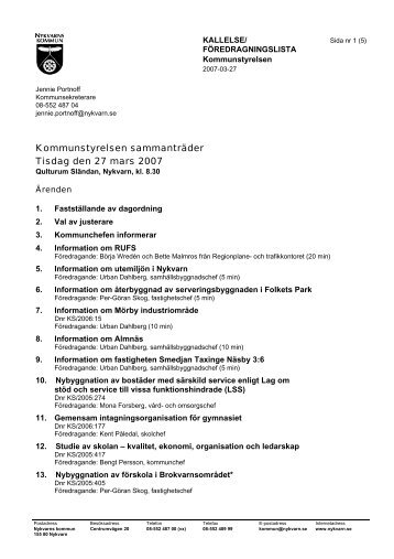 Kallelse till kommunstyrelsen 2007-03-27.pdf - Nykvarns kommun