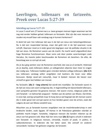 Leerlingen, tollenaars en farizeeen. Preek over Lucas 5:27-39