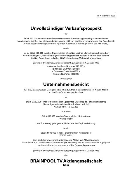 Unvollständiger Verkaufsprospekt Unternehmensbericht ... - Magix