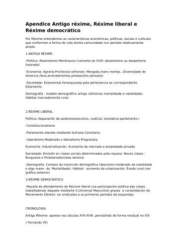 Apendice Antigo réxime, Réxime liberal e Réxime democrático.