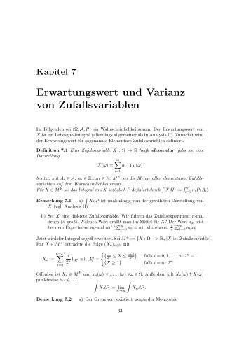 Erwartungswert und Varianz von Zufallsvariablen