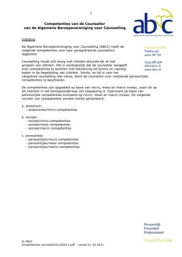 Competenties counsellor.pdf - Algemene Beroepsvereniging voor ...