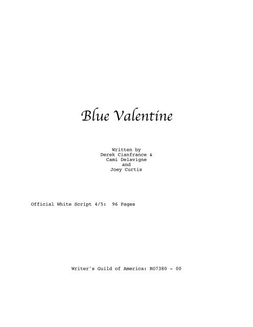 Blue Valentine screenplay - Movie Cultists