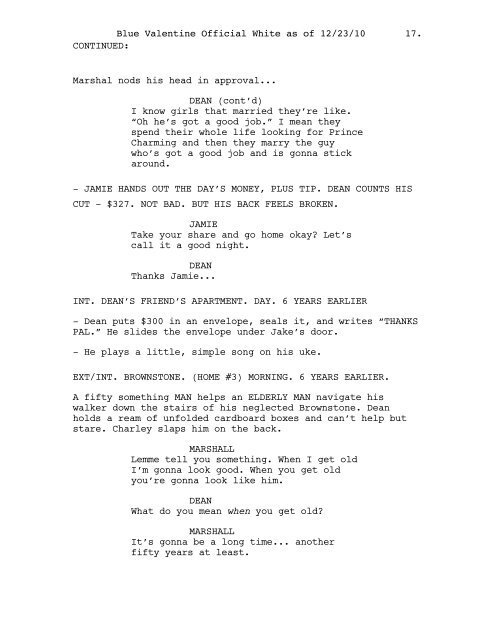 Blue Valentine screenplay - Movie Cultists