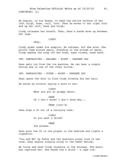 Blue Valentine screenplay - Movie Cultists