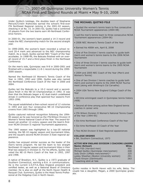 NCAA Tourament Media Guide - May 8, 2008 - Quinnipiac University