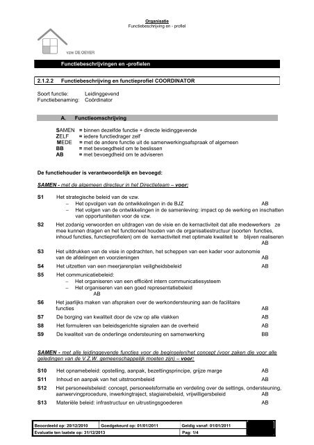 Functiebeschrijvingen en -profielen 2.1.2.2 ... - De Oever