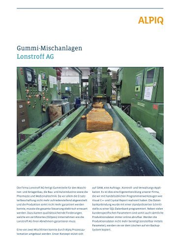 Gummi-Mischanlagen Lonstroff AG - Alpiq InTec