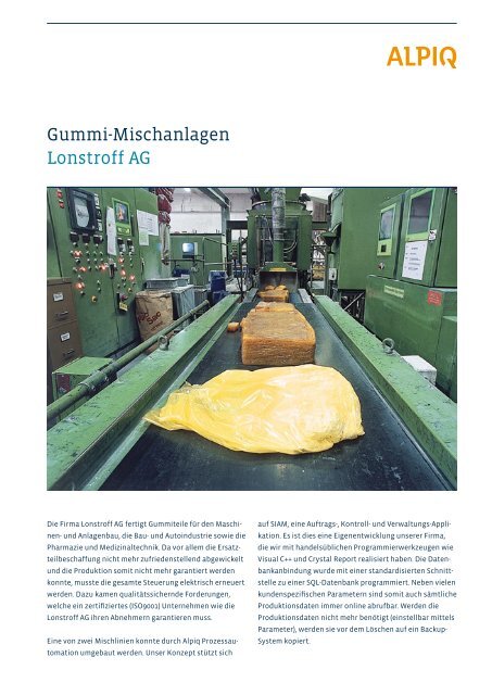 Gummi-Mischanlagen Lonstroff AG - Alpiq InTec