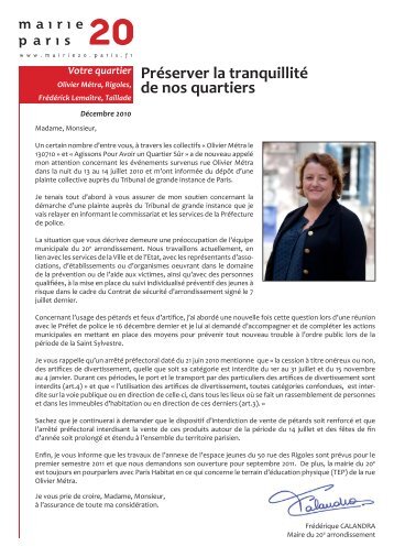 Préserver la tranquillité de nos quartiers - 1 - Mairie du 20e