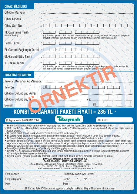 1 Yıl Kombi Ek Garanti Paketi Sözleşmesi (5-10 Yaş).pdf - Baymak
