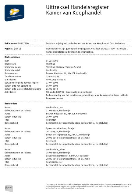 Uittreksel Handelsregister Kamer van Koophandel - Novycon