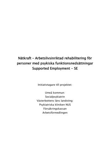 Projektansökan, Nätkraft – SE - Samordningsförbundet Västerbotten