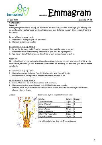1 Het 11 juni 2012 jaargang 17-23 Vertelrooster ... - Emmaschool